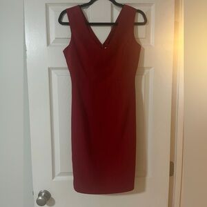 Small red professional formal work dress v-neck honestee